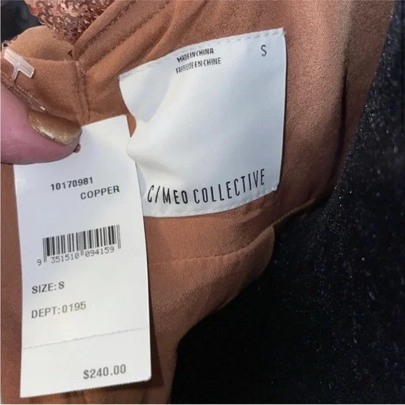 NWT C/MEO Collective Illuminated Sequin Ruffle Midi Dress | Copper Rose Gold | S - Picture 10 of 12
